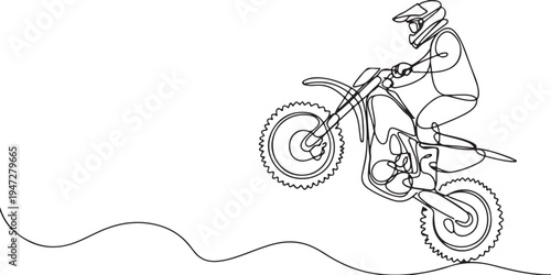 Motocross Rider Mid Jump Continuous Line Art illustration