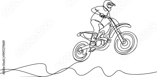 Motocross Rider Jumping Single Line Drawing illustration