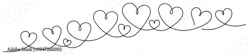 Heart icons connected by single continuous line in minimalist style
