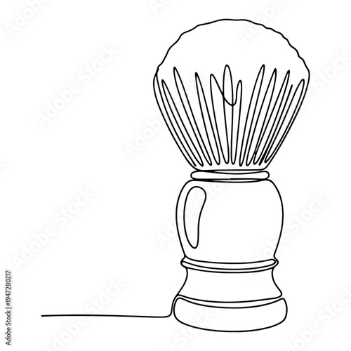 Shaving brush for traditional barber shop grooming in minimalist continuous line art style