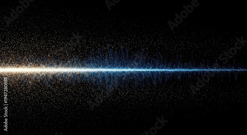 Visualization of a complex wave packet dispersing across a dark background, showing high and low frequency components separating due to velocity differences, model, visualization, electromagnetism