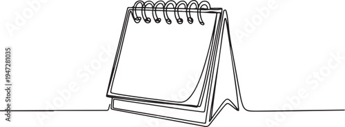 Spiral bound desk calendar with blank pages continuous line drawing