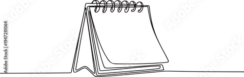 Desk calendar with blank pages and spiral binding continuous line drawing