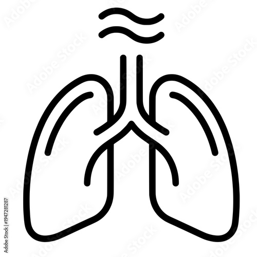 Calm breathing lungs icon, relaxed respiratory and wellness vector symbol
