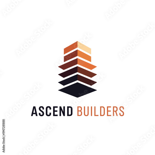 Abstract Stacked Building Layers Logo in Gradient Brown Hues on Isolated White Background