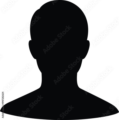 Generic avatar silhouette of head and shoulders, placeholder profile picture illustration for identity, anonymity, user interface, digital design concept