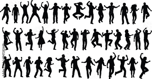 Dancing silhouettes collection, joyful human movement vector illustration, expressive body language design for celebration, lifestyle, animation inspiration