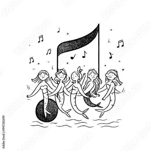 Mermaids Dancing under Music Notes