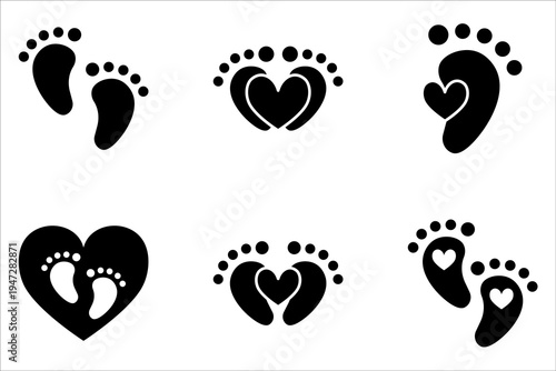 Baby footprint icon set on white background