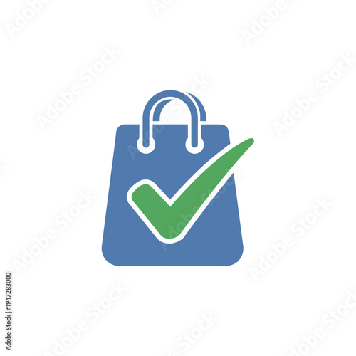 Shopping bag with green checkmark icon.