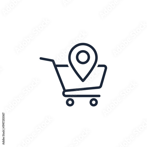 Shopping cart with location pin icon.