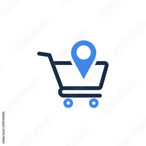 Shopping cart with location pin icon.