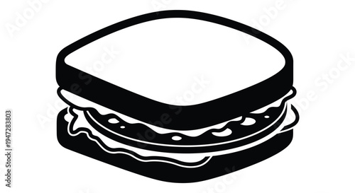 A simple black and white vector illustration of a square shaped sandwich or burger on a plain background, ideal for food related projects and designs.