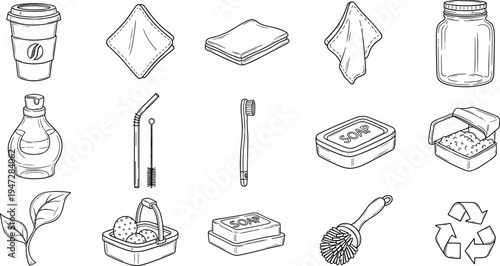 Collection of reusable and eco-friendly items for a sustainable lifestyle