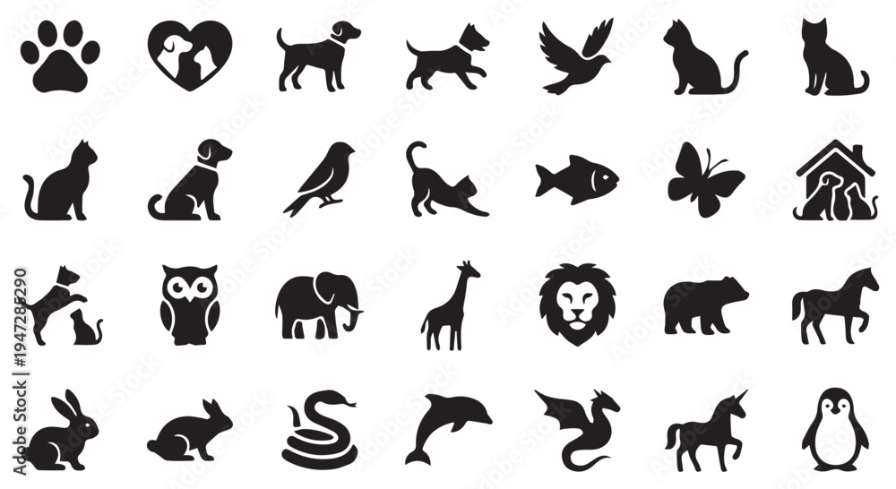 Obraz premium A collection of black animal silhouettes on a Transparent Background for design and illustration purposes