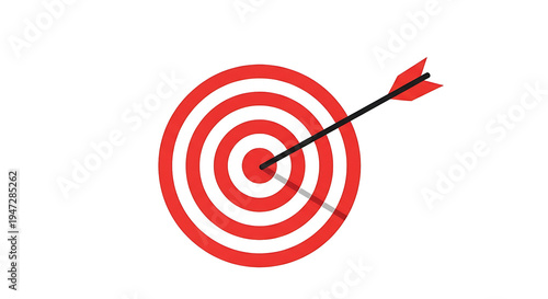A red target with a bullseye hit by an arrow on transparent background