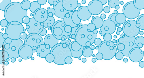 A minimalist illustration of various sized blue bubbles on a Transparent Background