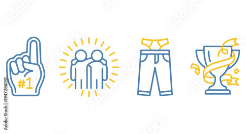 A motivational illustration of success and teamwork with icons representing achievement and celebration