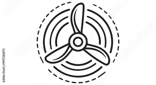 A simple line drawing of a fan with spinning blades and concentric circles