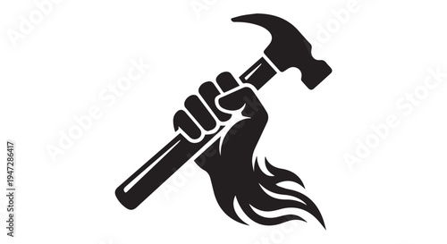 A hand holding a hammer in a powerful grip on a Transparent Background