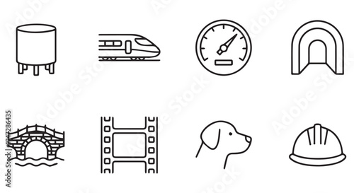 A set of construction and transportation related icons on a Transparent Background
