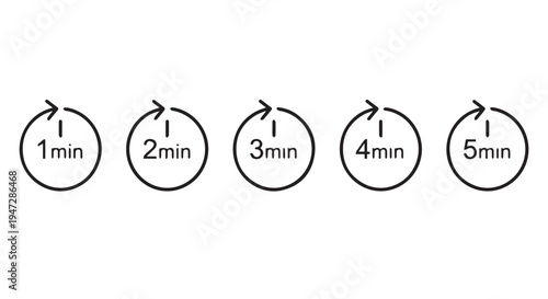 A set of circular timer icons with incremental time intervals on a Transparent Background