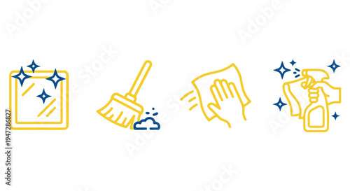 A set of colorful cleaning icons on a Transparent Background for a cleaning service or product