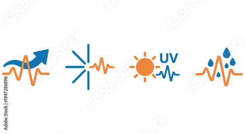 A graphic illustration of various weather and environmental icons on a Transparent Background