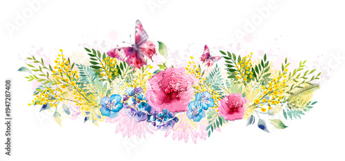 Abstract flower arrangement. Watercolor flowers. hand drawn Not AI, Vector illustration.