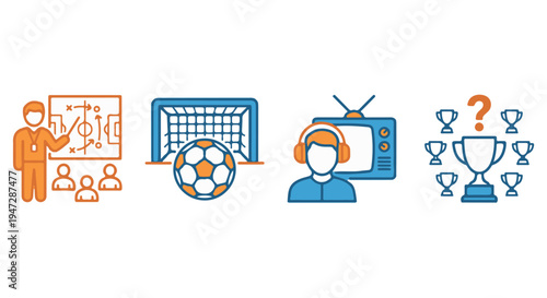 A graphic illustration of soccer strategy, broadcasting, and awards.