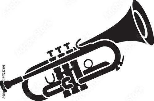 Black trumpet musical instrument closeup.