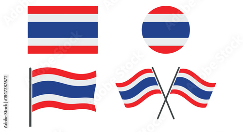 The flag of Thailand in various forms and orientations on a Transparent Background
