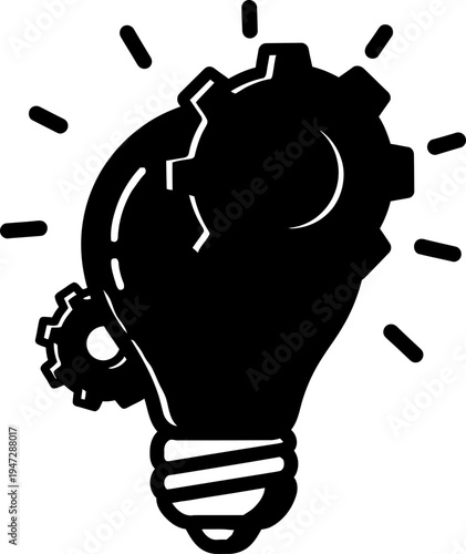 Innovative idea light bulb with gear and sparks