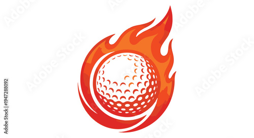A golf ball engulfed in vibrant orange flames, symbolizing passion and energy in golf.