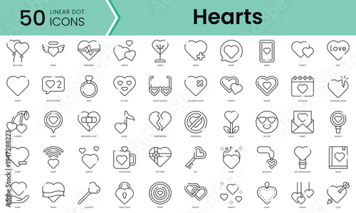 Set of hearts icons. Line art style icons bundle. vector illustration