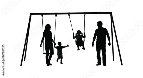 A family enjoys a carefree moment together on swings creating a heartwarming scene in black silhouette high quality professional detailed modern