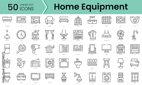Set of home equipment icons. Line art style icons bundle. vector illustration