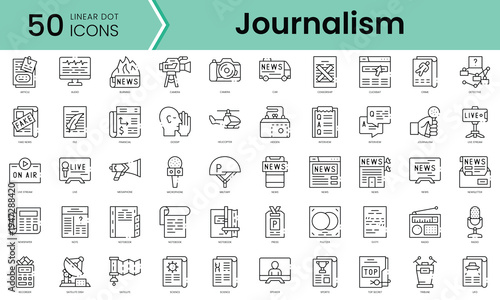 Set of journalism icons. Line art style icons bundle. vector illustration