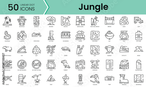 Set of jungle icons. Line art style icons bundle. vector illustration