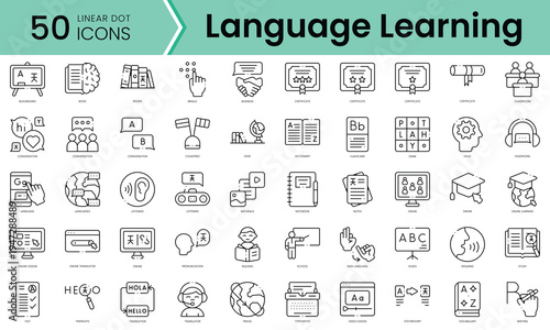 Set of language learning icons. Line art style icons bundle. vector illustration