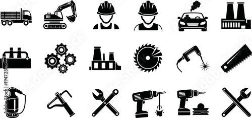 Collection of construction and industrial tools icons