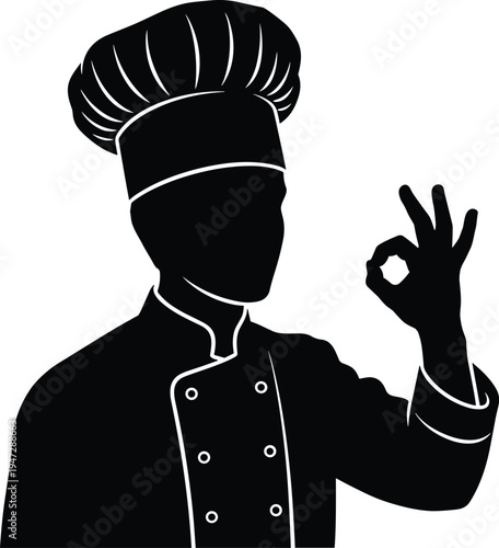 Chef silhouette with traditional hat and coat making OK gesture, culinary excellence vector illustration design for food themes