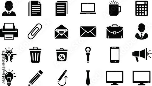 Collection of various office and communication icons