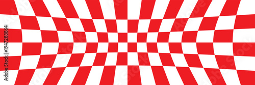 red and white checker pattern vector illustration. Wave chess board. Abstract checkered checkerboard for game. Grid geometric square shape. Race flag. Retro mosaic floor