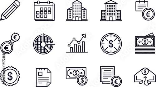 Financial and business icons set for website or application