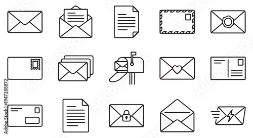 A collection of various email and mail icons on a Transparent Background