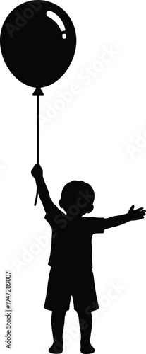 Child silhouette holding balloon, playful gesture, innocence and celebration theme, minimalist design for childhood illustration and creative artwork
