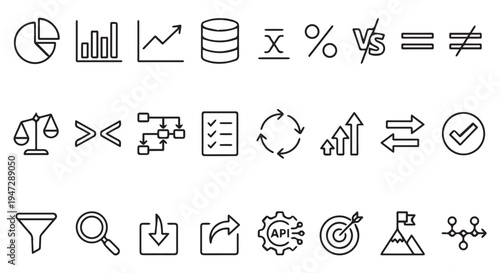 A collection of various business and data analysis icons on a Transparent Background