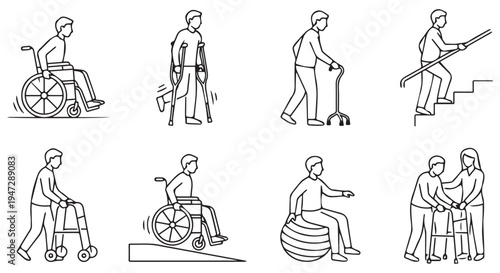 A series of illustrations depicting people with disabilities performing various daily activities with ease and independence