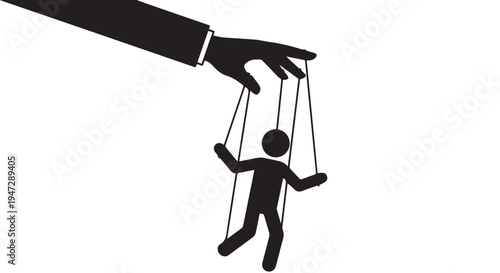 A hand controlling a puppet with strings on a Transparent Background